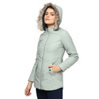 Women's Solid Quilted Jacket with Removable Hood