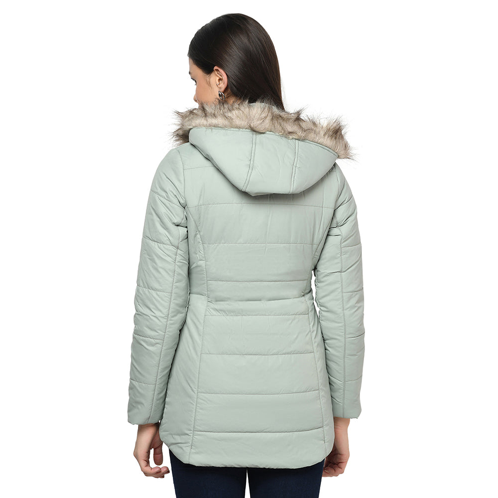 Women's Solid Quilted Jacket with Removable Hood