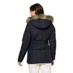 Women's Quilted Polyester Jacket with Removable Hood Faux Fur Trim