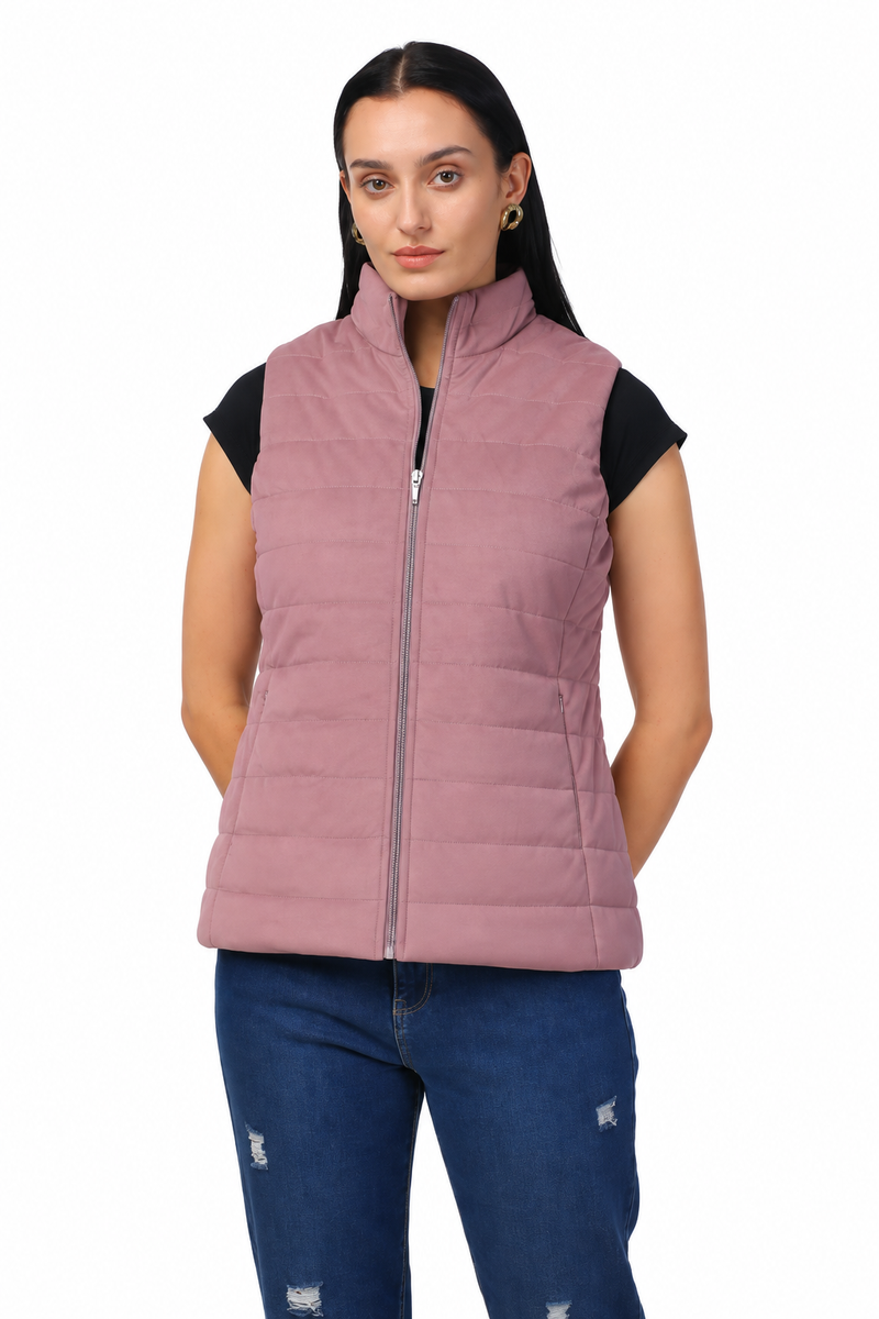 Quilted Sleeveless Jacket in Velvet Fabric