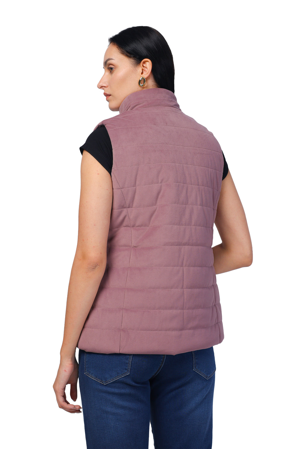 Quilted Sleeveless Jacket in Velvet Fabric