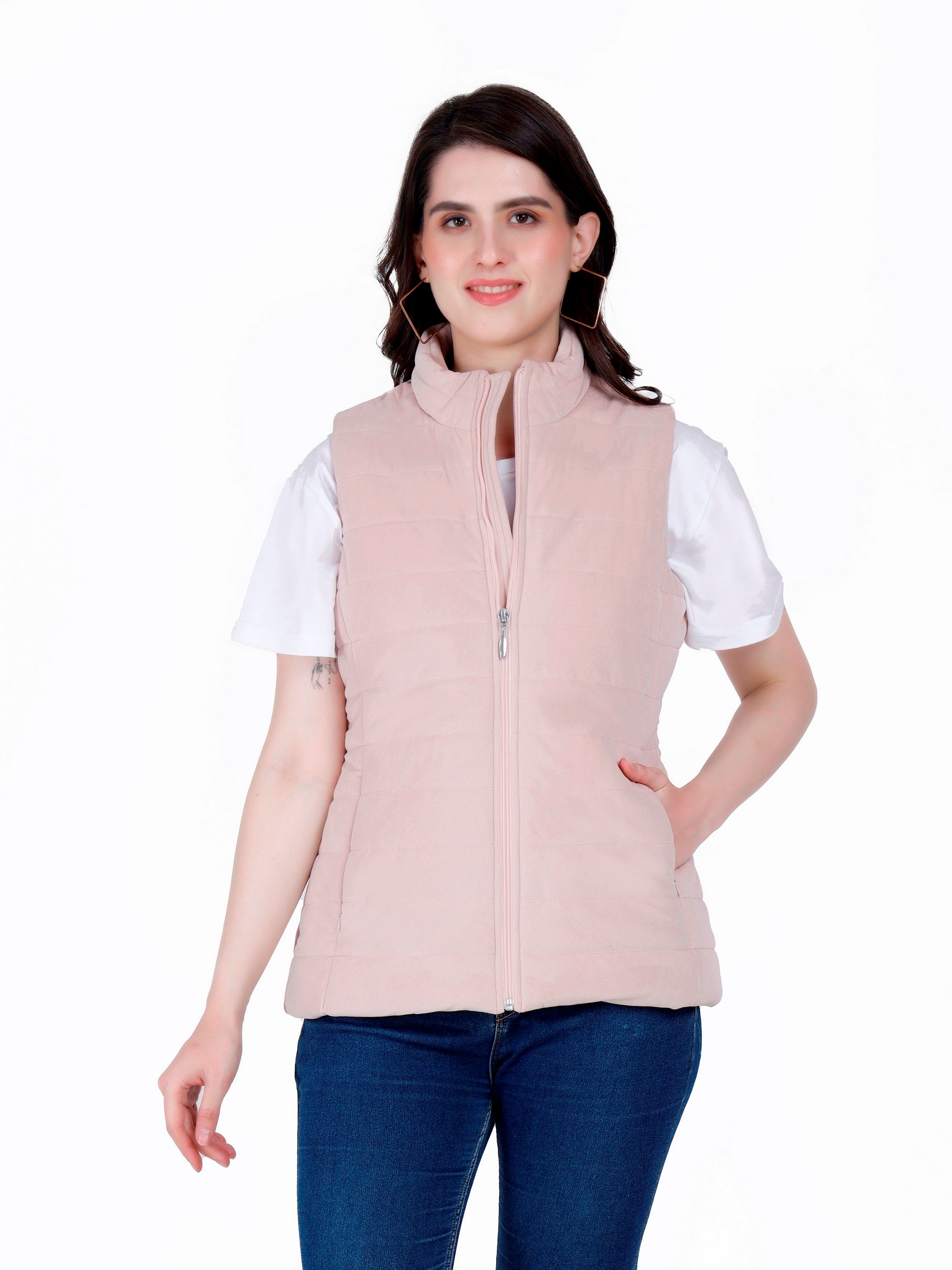 Quilted Sleeveless Jacket in Velvet Fabric