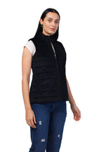 Quilted Sleeveless Jacket in Velvet Fabric