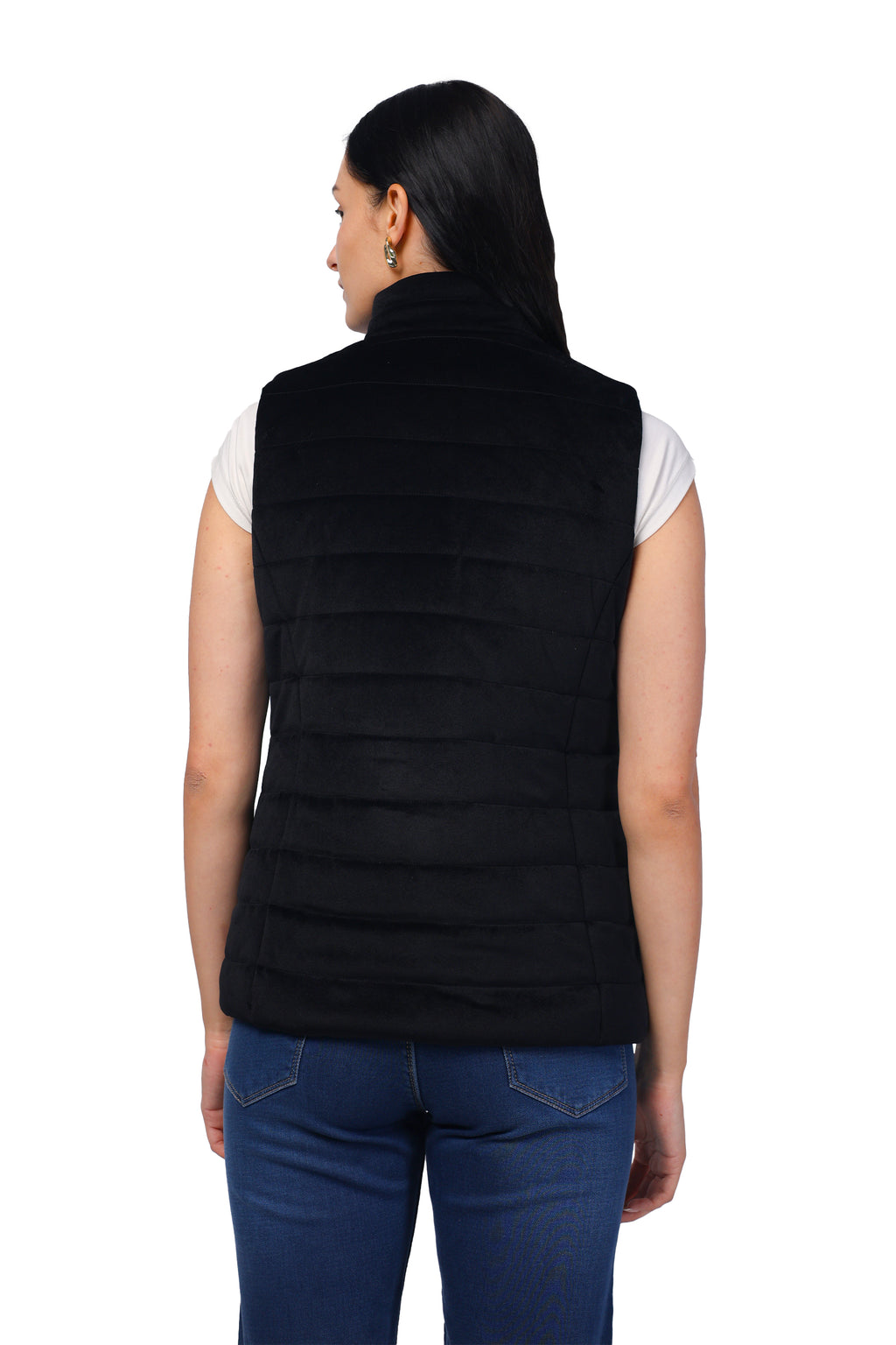 Quilted Sleeveless Jacket in Velvet Fabric