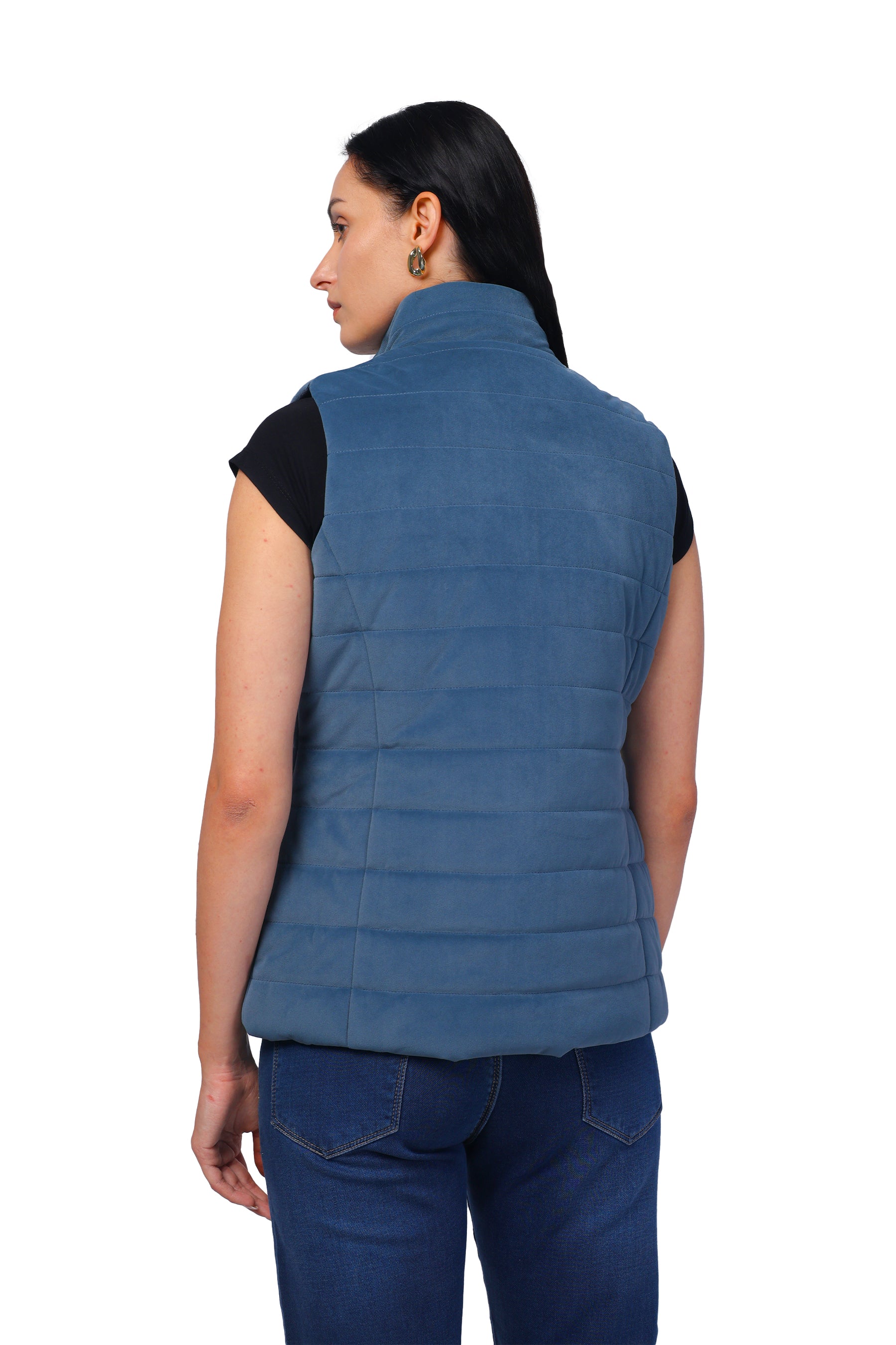 Quilted Sleeveless Jacket in Velvet Fabric