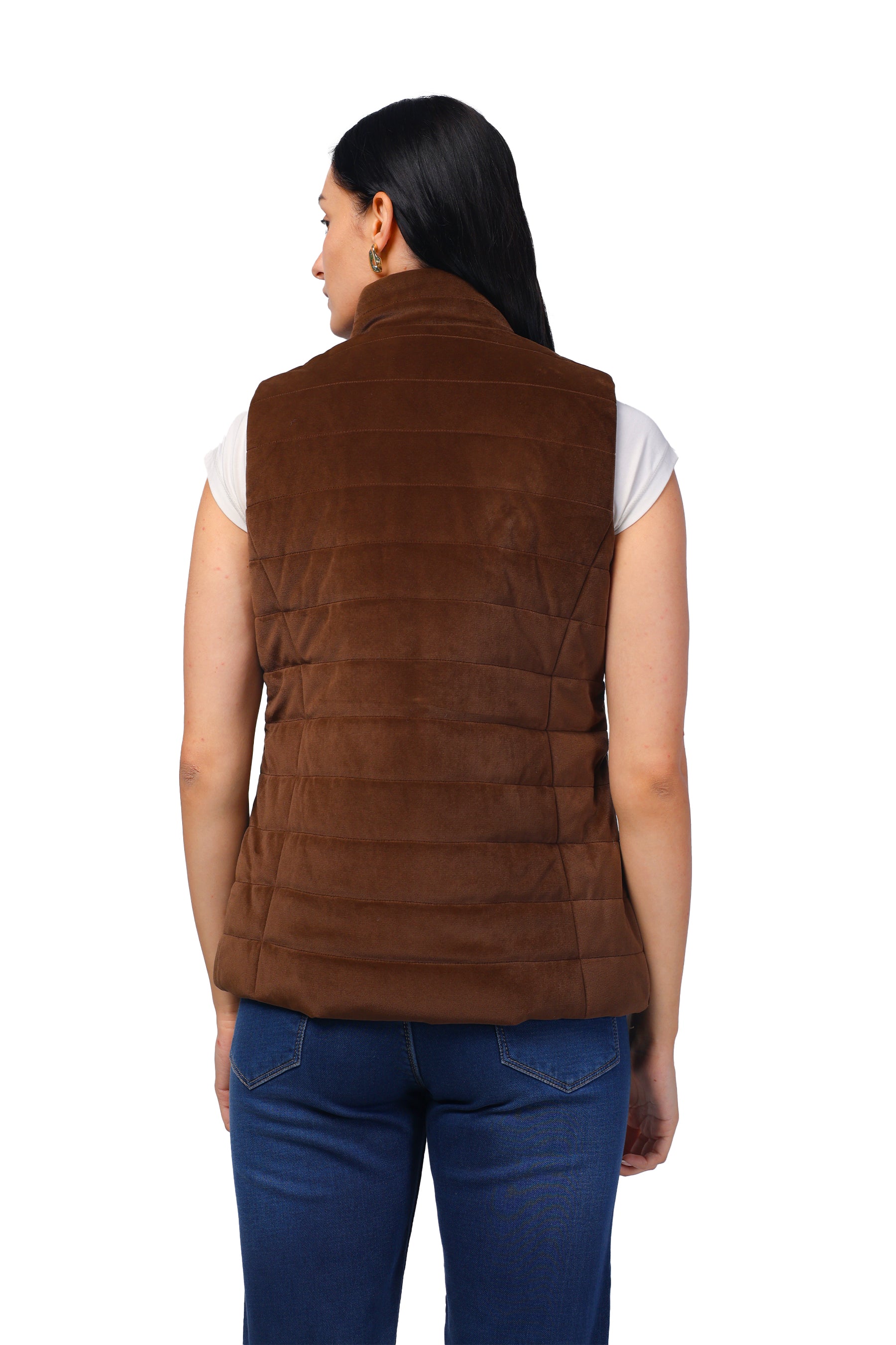Quilted Sleeveless Jacket in Velvet Fabric