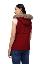 Women's Quilted Sleeveless Jacket with Removable Hood