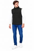 Men’s Quilted Nylon Crush Sleeveless Jacket with 4 Utility Pockets & Stand Collar
