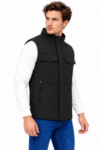 Men’s Quilted Nylon Crush Sleeveless Jacket with 4 Utility Pockets & Stand Collar