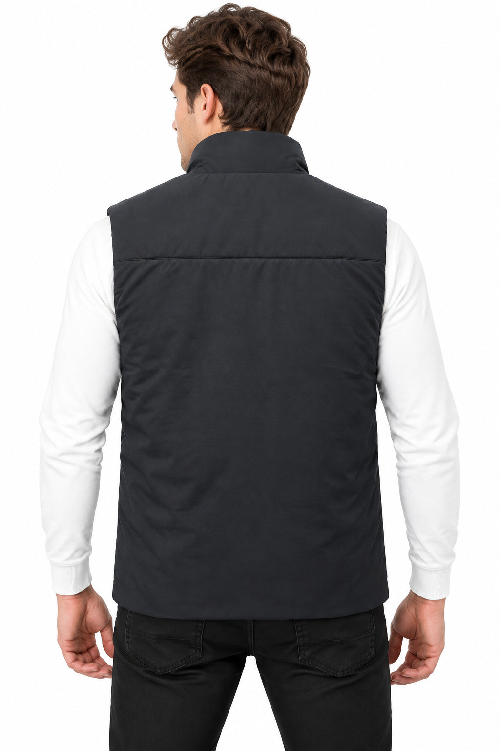 Men’s Quilted Nylon Crush Sleeveless Jacket with 4 Utility Pockets & Stand Collar