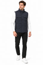 Men’s Quilted Nylon Crush Sleeveless Jacket with 4 Utility Pockets & Stand Collar