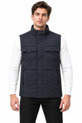 Men’s Quilted Nylon Crush Sleeveless Jacket with 4 Utility Pockets & Stand Collar
