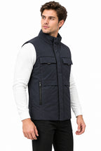 Men’s Quilted Nylon Crush Sleeveless Jacket with 4 Utility Pockets & Stand Collar