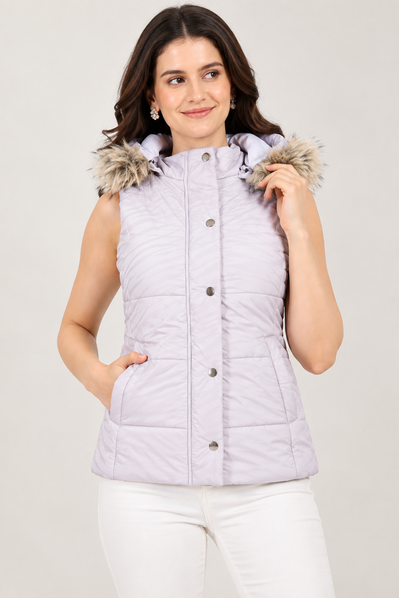 Trufit Women's Quilted Sleeveless PU Textured Jacket
