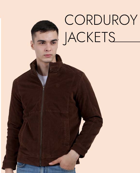 A model wearing a corduroy jacket