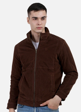 A model wearing a corduroy jacket