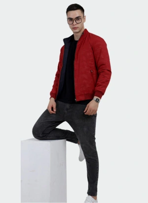 A model wearing a reversible-jacket 