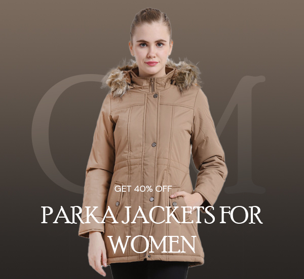 An image showing Coatsnmore`s collection leading to women`s parka jackets collection with 40% off, featuring a woman wearing Trufit`s parka jacket.