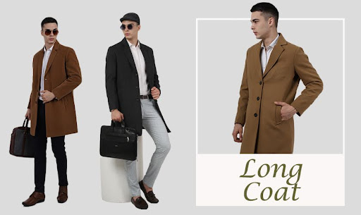 An image of two men wearing Long Coat in various colors and styling as formal and casual look