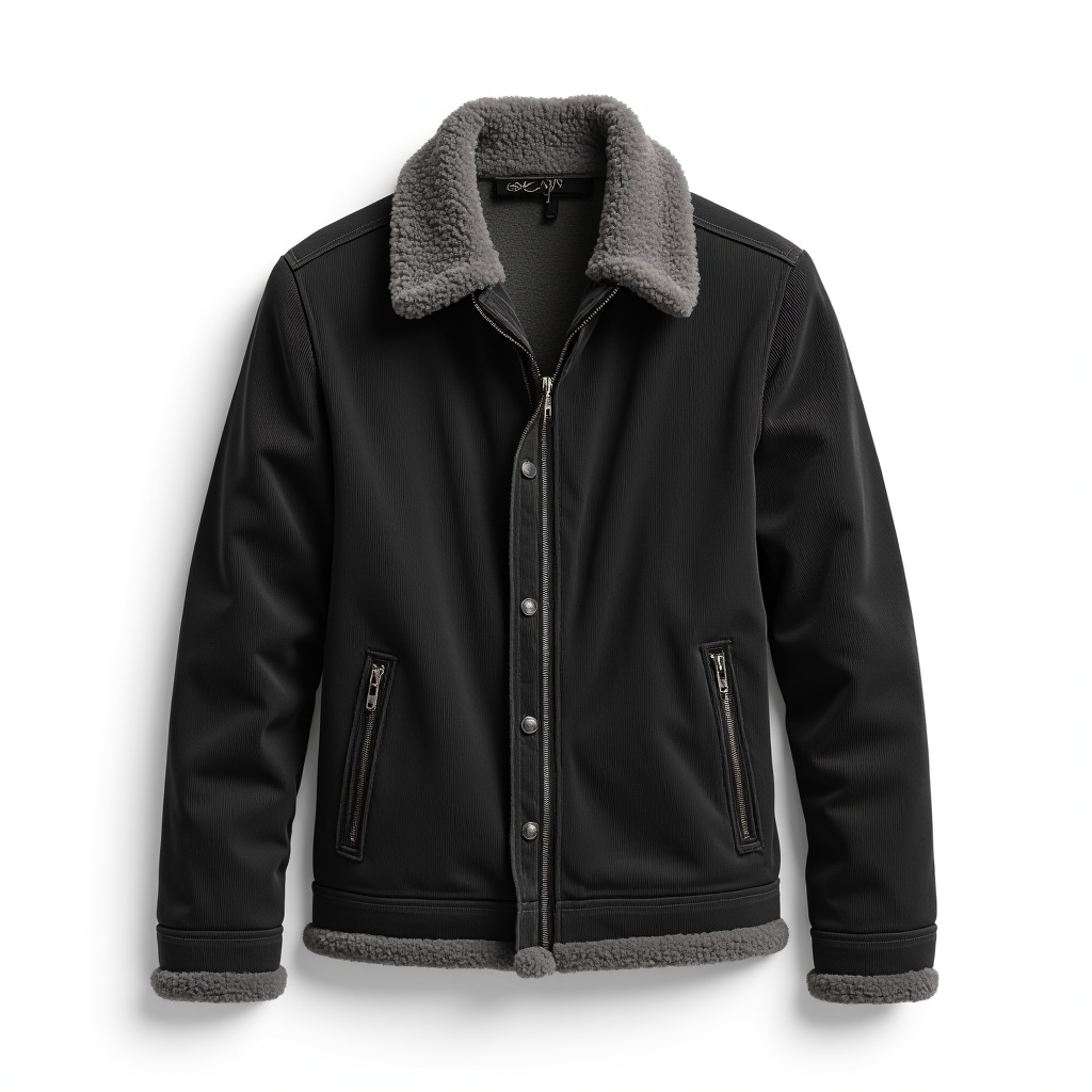 A Coatnsmore's quilted corduroy jacket with a mock neck, cozy sherpa collar, front zipper, and side pockets, stylish and perfect for cold weather. A Coatnsmore's quilted corduroy jacket with a mock neck, cozy sherpa collar, front zipper, and side pockets, stylish and perfect for cold weather.