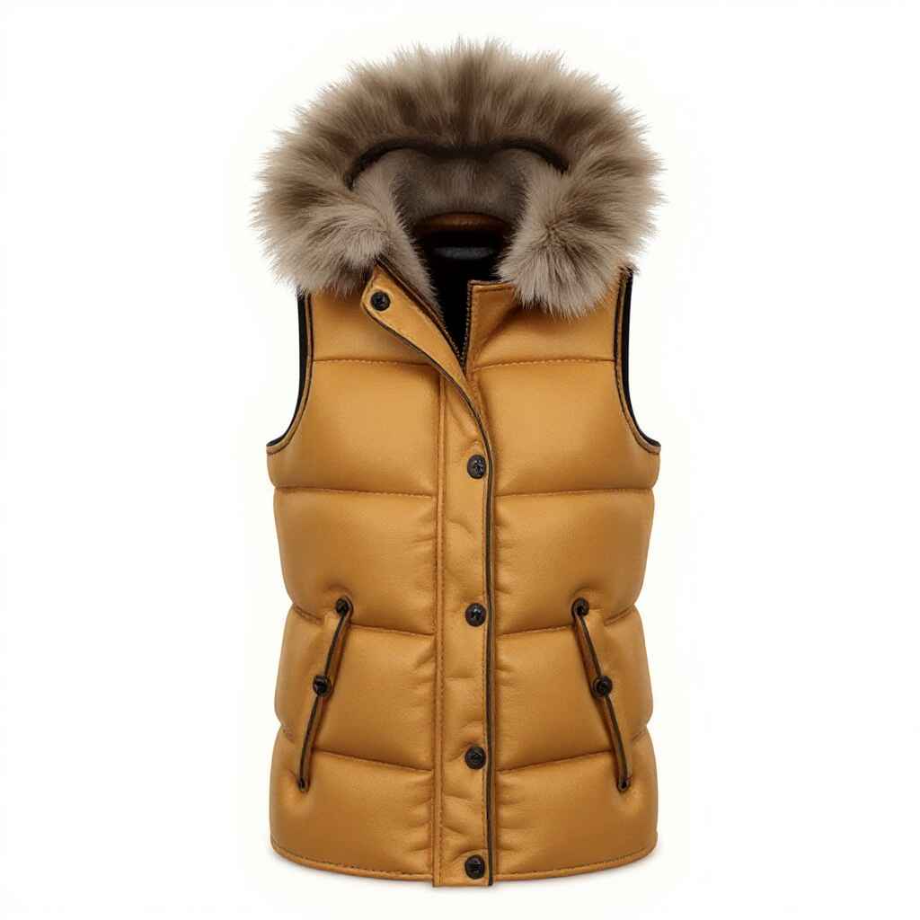 The image shows a Coatnsmore's Women’s Half Sleeves Quilted Jacket with a button placket, in tan color, featuring a stylish quilted design and a cozy, fashionable look. The image shows a Coatnsmore's Women’s Half Sleeves Quilted Jacket with a button placket, in tan color, featuring a stylish quilted design and a cozy, fashionable look.