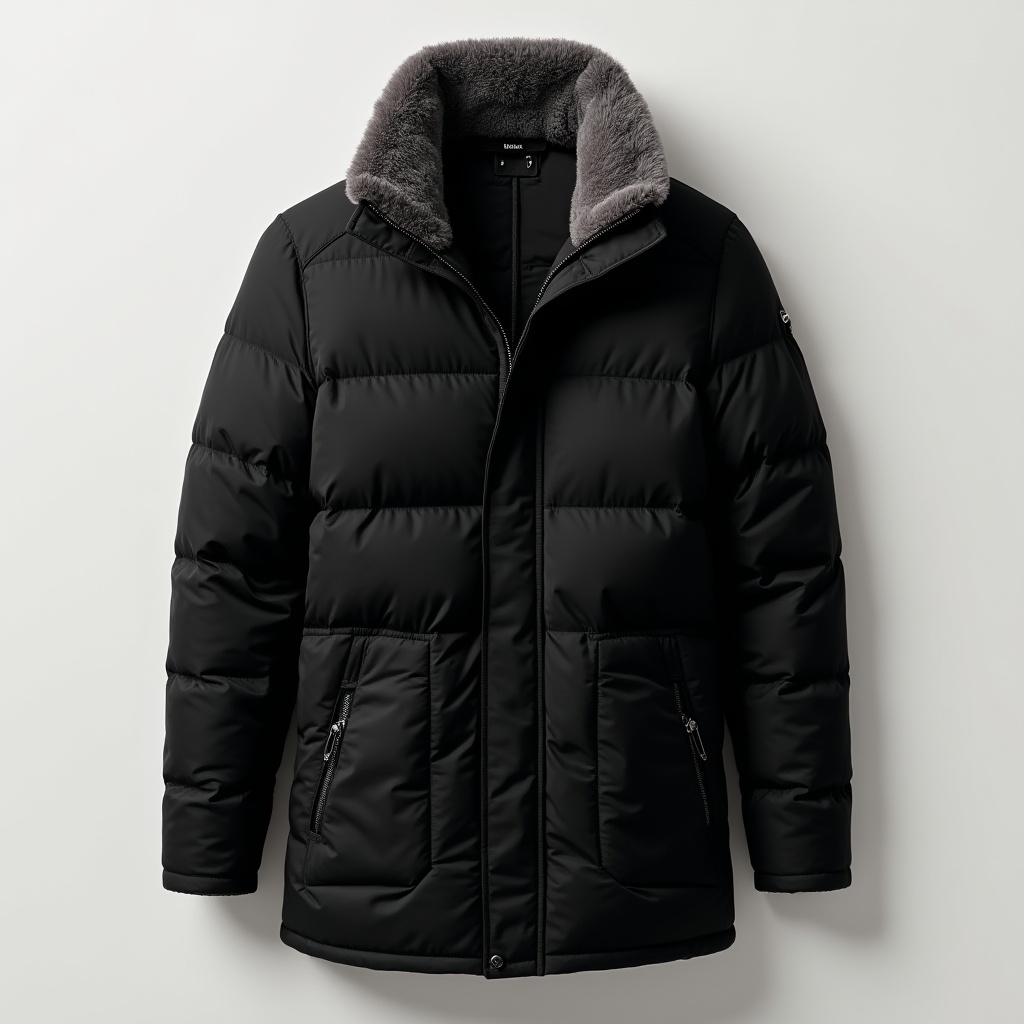 An image depicting Coatnsmore's leather look black puffer jacket with a leather-like appearance and a faux fur collar, featuring a sleek and stylish design. An image depicting Coatnsmore's leather look black puffer jacket with a leather-like appearance and a faux fur collar, featuring a sleek and stylish design.
