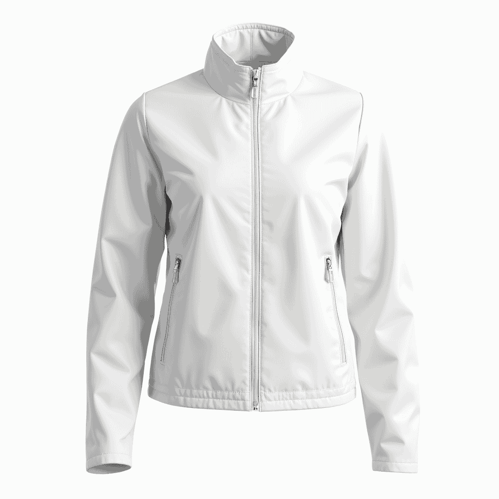 The image features a Coatnsmore's Men’s Matte Finish Lightweight Jacket in white, with a sleek design, high collar, front zipper, and zippered side pockets for a modern look. The image features a Coatnsmore's Men’s Matte Finish Lightweight Jacket in white, with a sleek design, high collar, front zipper, and zippered side pockets for a modern look.