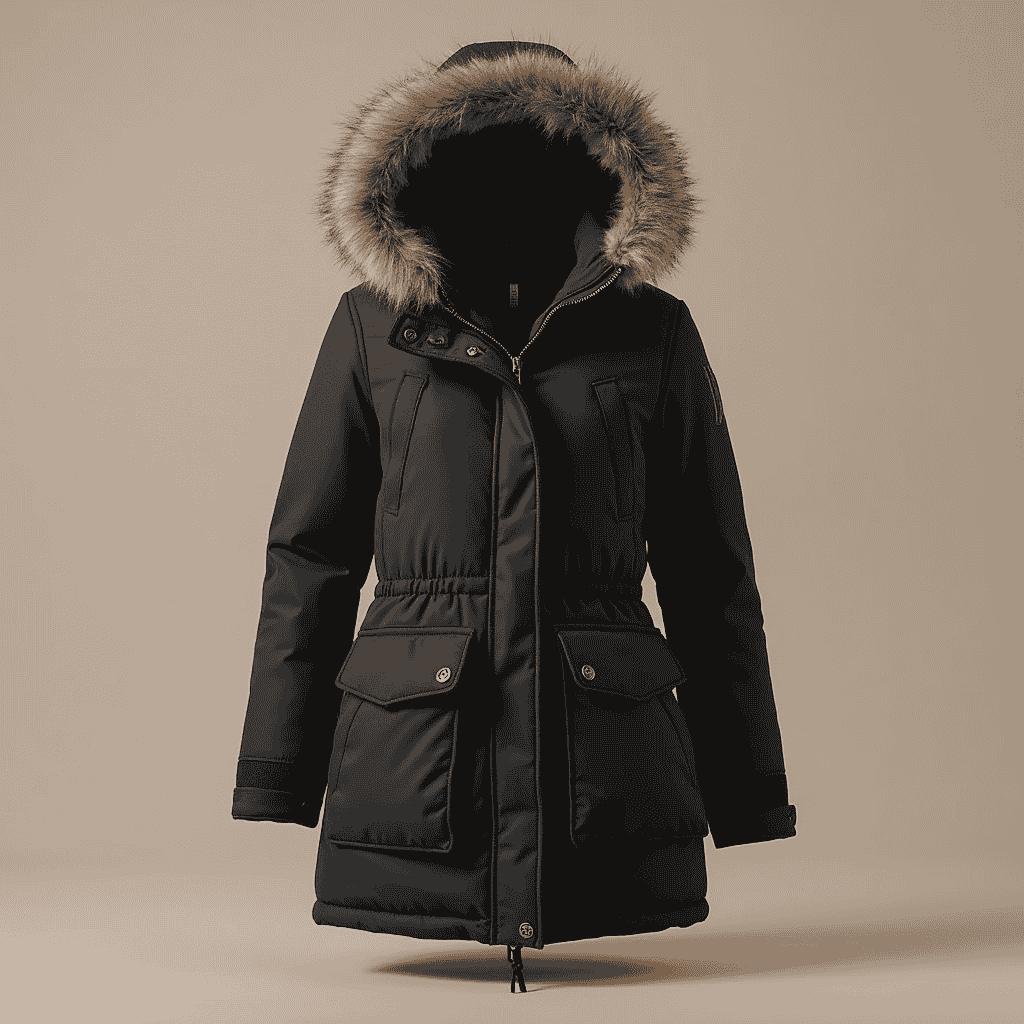 An image depicting Coatsnmore's Women's Quilted High neck jacket, featuring a stylish winter-ready finish, a warm faux fur-lined hood, multiple functional pockets, and a comfortable, insulated design perfect for winter. An image depicting Coatsnmore's Women's Quilted High neck jacket, featuring a stylish winter-ready finish, a warm faux fur-lined hood, multiple functional pockets, and a comfortable, insulated design perfect for winter.