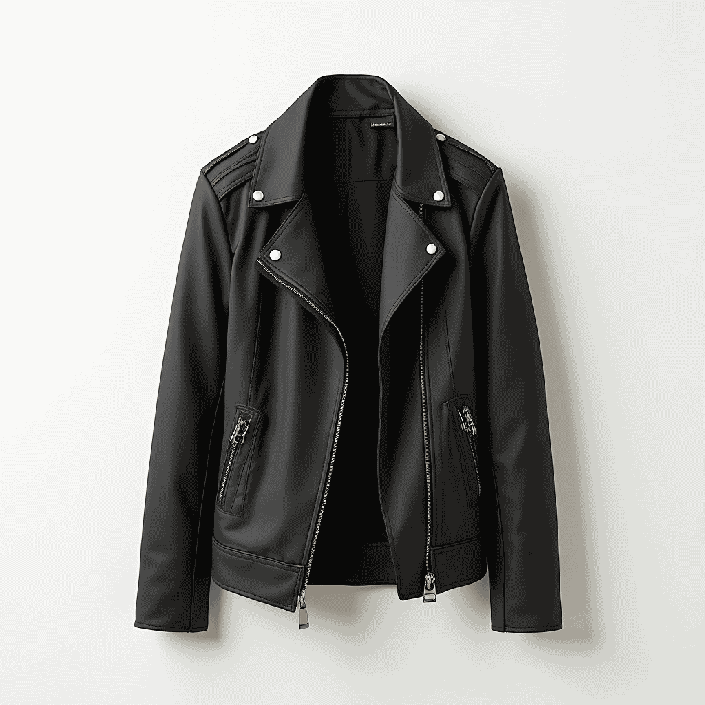 The image shows a Coatnsmore's Men’s Solid High Neck Riding Jacket, featuring a sleek, plain black design with a high collar, front zipper, and a stylish, fitted look. The image shows a Coatnsmore's Men’s Solid High Neck Riding Jacket, featuring a sleek, plain black design with a high collar, front zipper, and a stylish, fitted look.