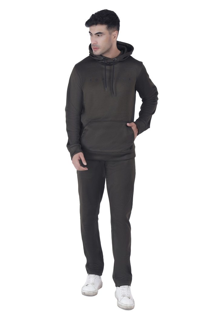Men's Hooded Solid Tracksuit in Olive