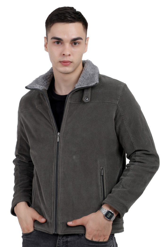 Men’s Mock Neck Quilted Corduroy Jacket in Pista