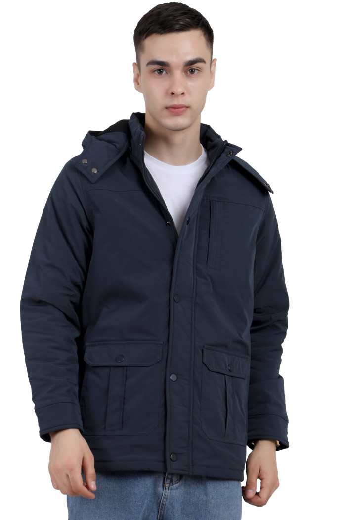 Men’s High Neck Quilted Chester Jacket in Navy