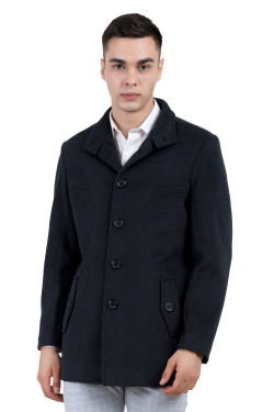 A man wearing a black Single Breasted Knee Length Tweed Coat with a Lapel collar neck, Button closure and pocket in hand designed for casual winter layering and comfort.