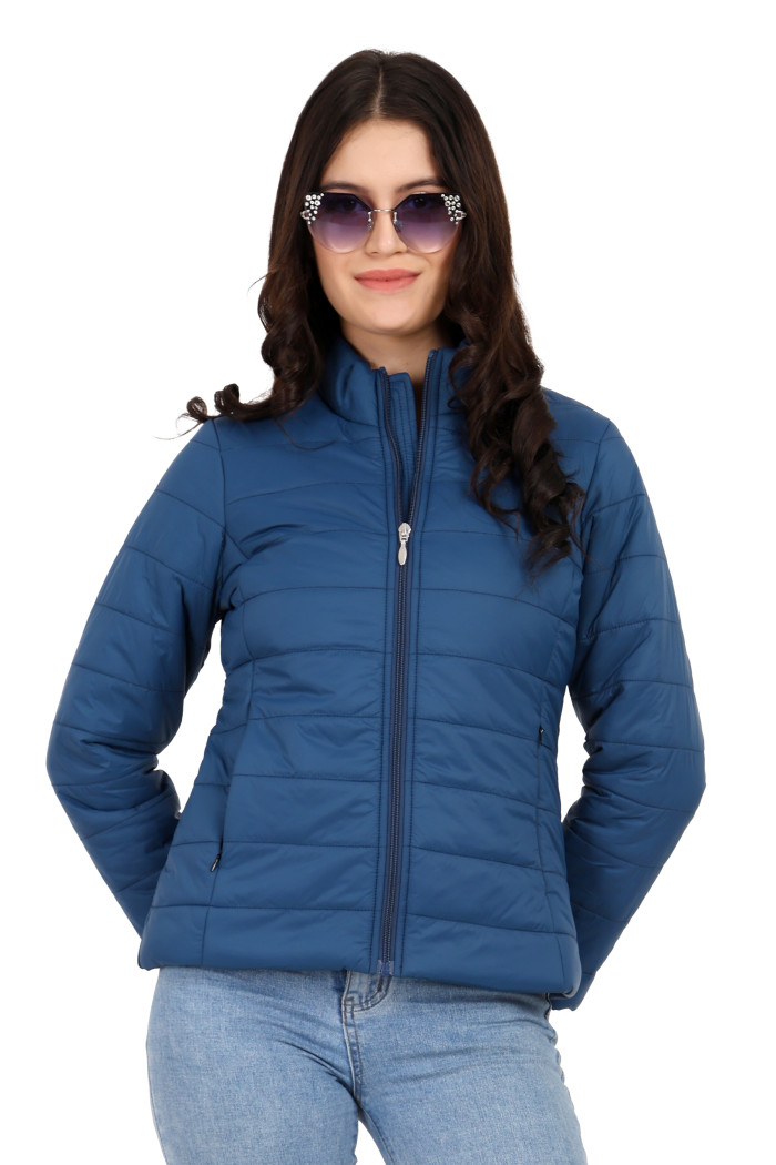 Women’s High Neck Quilted Jacket in Blue