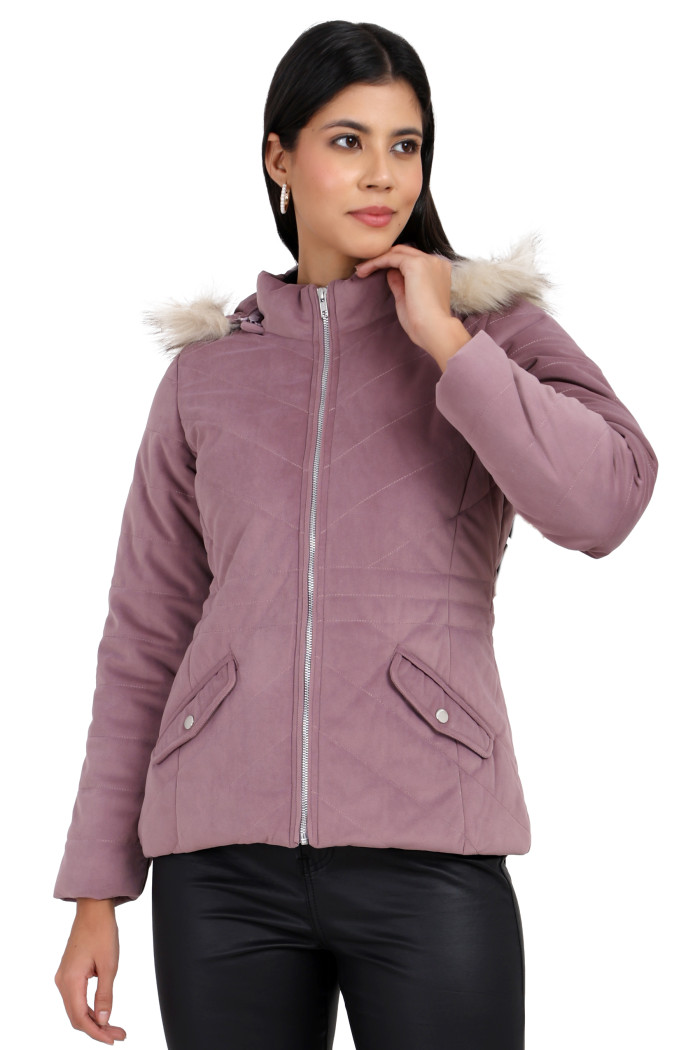 Women’s Velvet Jacket With Zip Closure in Lilac