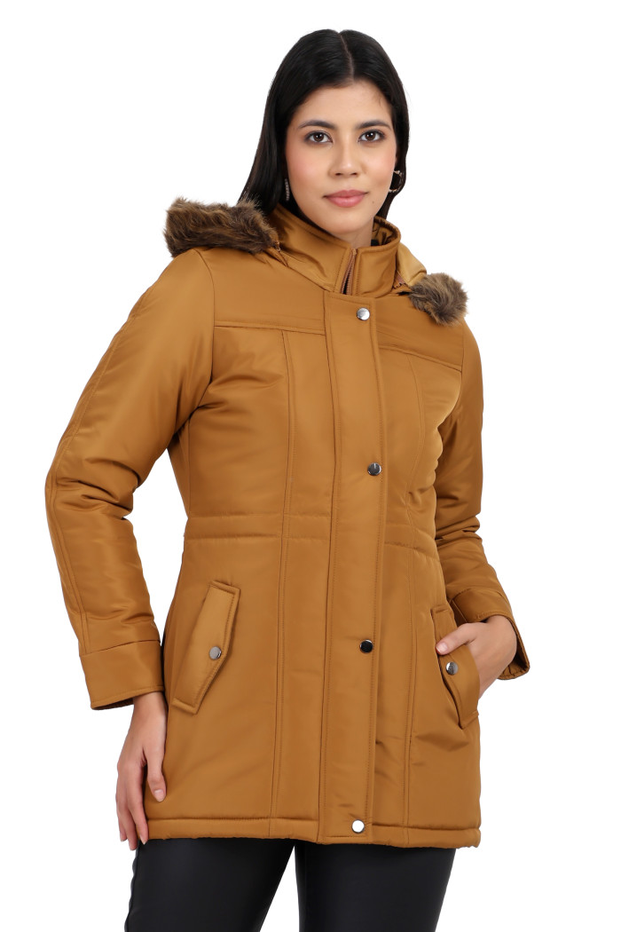 Women’s Quilted Parka Jacket in Tan