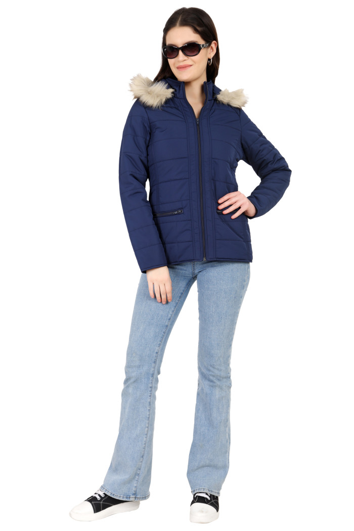 A model showcasing Women’s Matte Quilted Jacket With Horizontal Pockets thumbnail.