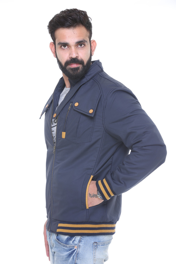 Men's High Neck Casual Winter Jacket With Contrasting Cuffs