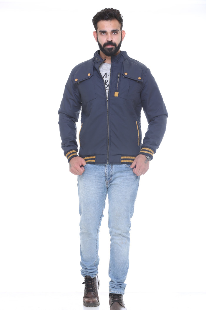 Men's High Neck Casual Winter Jacket With Contrasting Cuffs