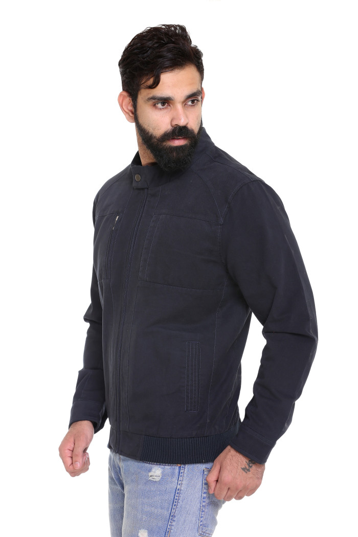 A model showcasing Men's Casual Winter Jacket With High Neck Full Sleeves thumbnail.