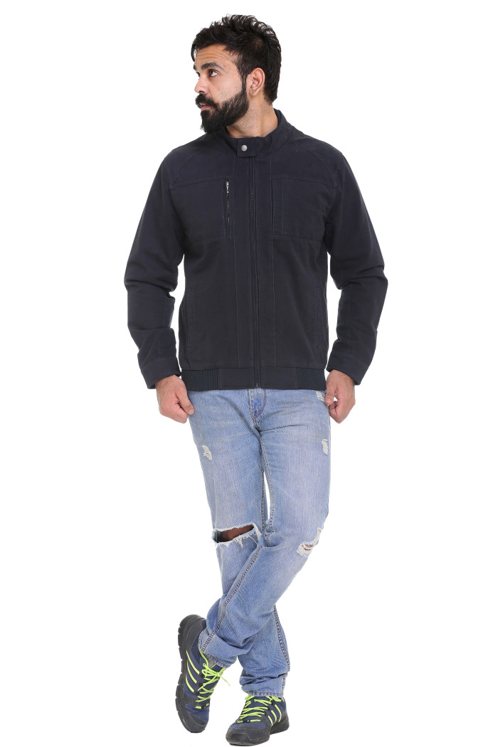 A model showcasing Men's Casual Winter Jacket With High Neck Full Sleeves thumbnail.