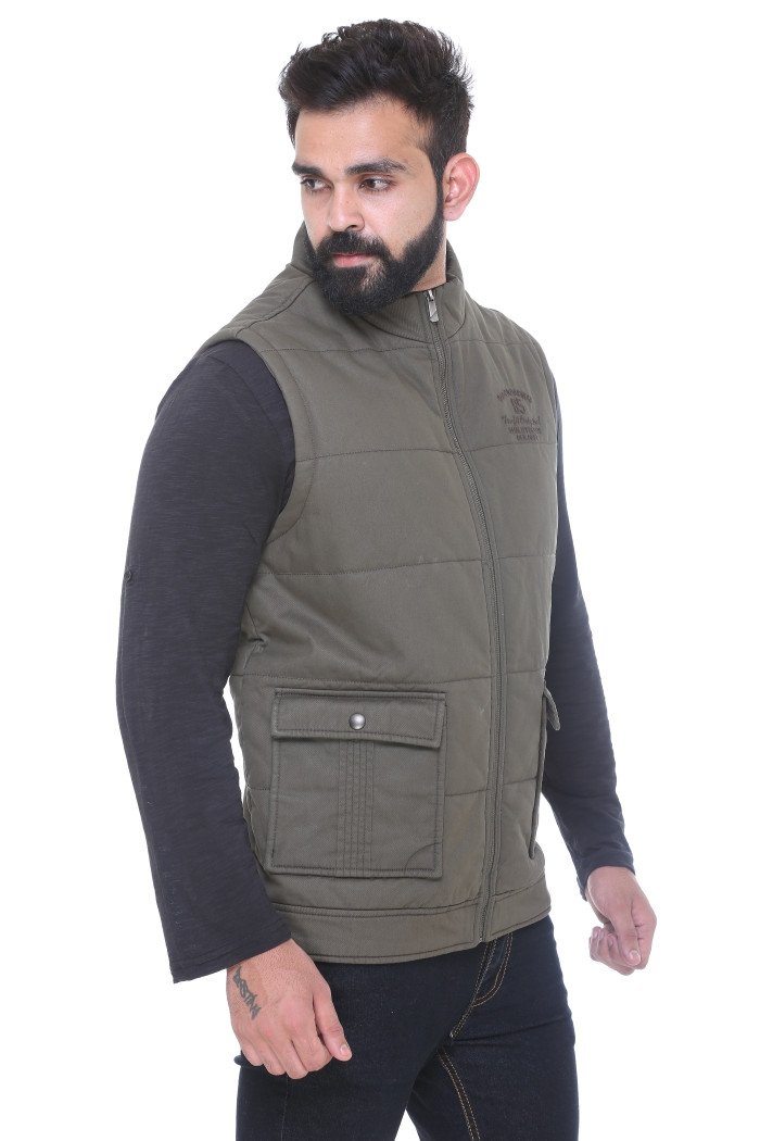 A model showcasing Cotton High Neck Half Jacket For Men thumbnail.