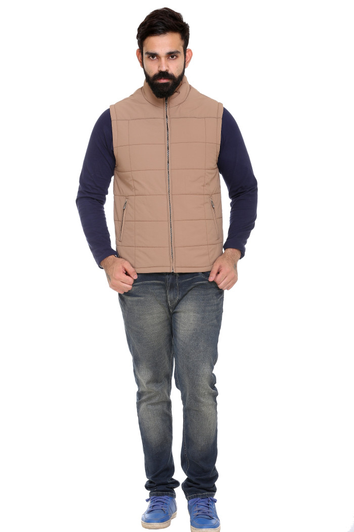 A model showcasing Sleeveless Cotton Casual Jacket For Men thumbnail.