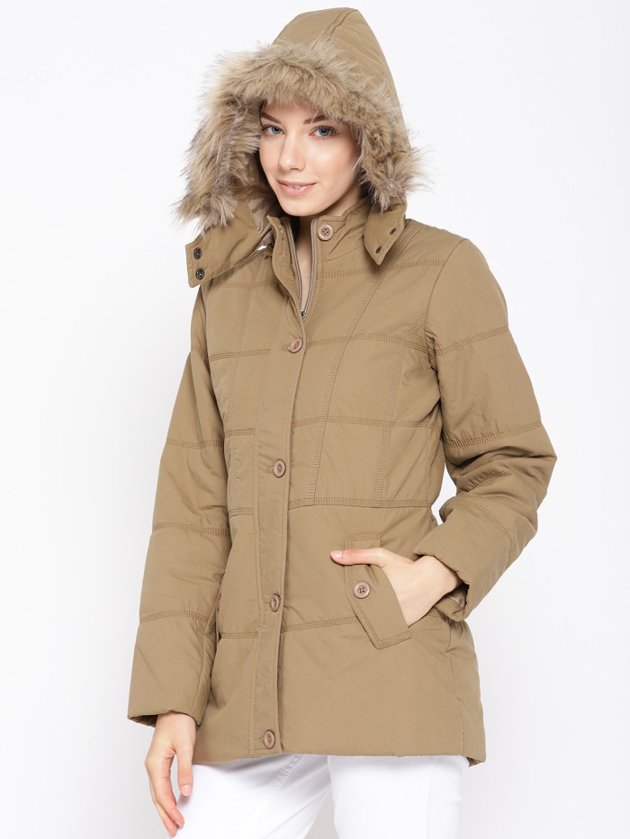 A model showcasing Women High Neck Casual Jacket With Detachable Hood thumbnail.