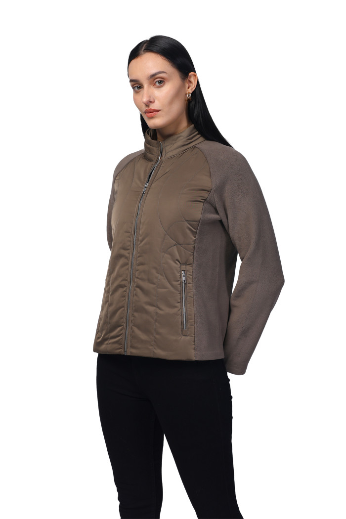 A model showcasing Women Quilted Jacket in Poly Twill + Antipilling Fleece Fabric thumbnail.
