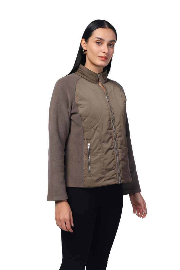 A model showcasing Women Quilted Jacket in Poly Twill + Antipilling Fleece Fabric thumbnail.