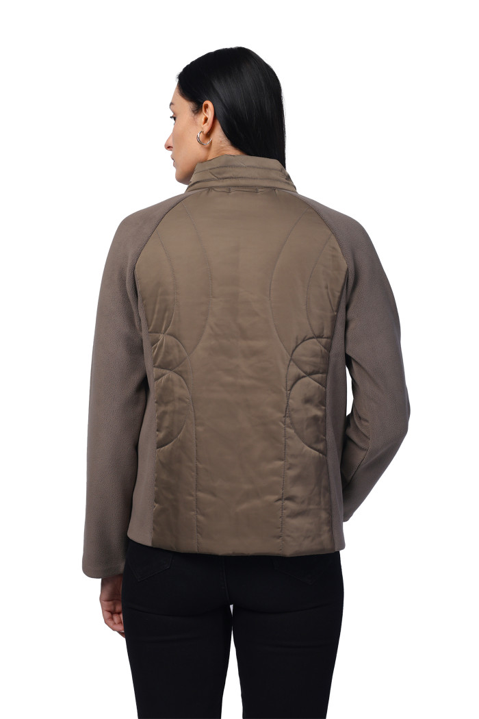 A model showcasing Women Quilted Jacket in Poly Twill + Antipilling Fleece Fabric thumbnail.