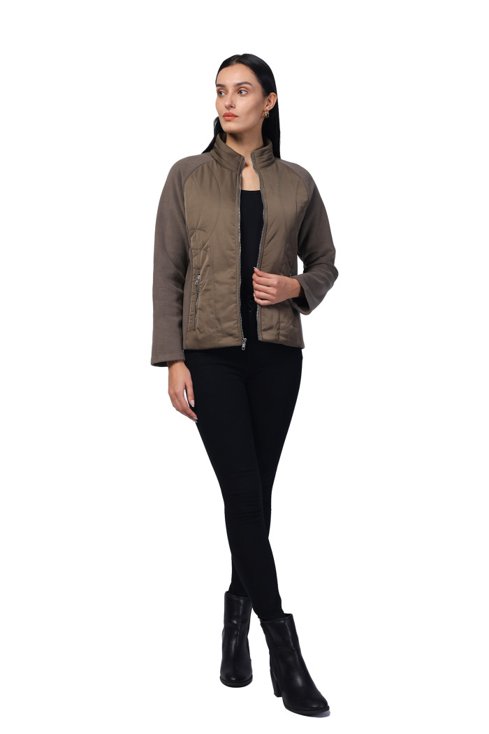 A model showcasing Women Quilted Jacket in Poly Twill + Antipilling Fleece Fabric thumbnail.