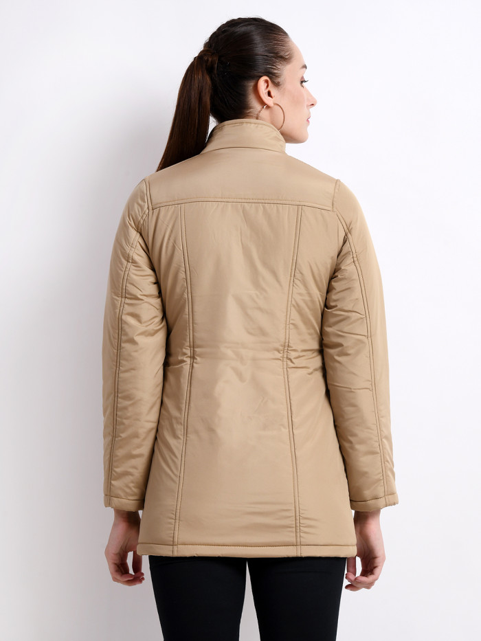 A model showcasing Women High Neck Casual Jacket thumbnail.