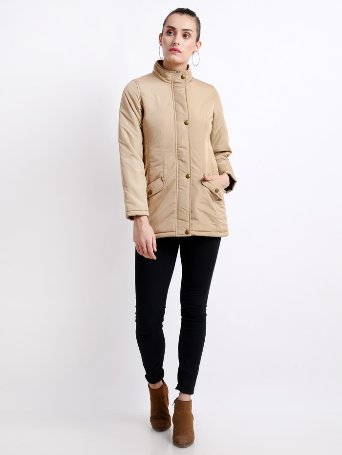 A model showcasing Women High Neck Casual Jacket thumbnail.